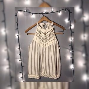 Listicle S Cream Linen Tank w Crochet Neckline